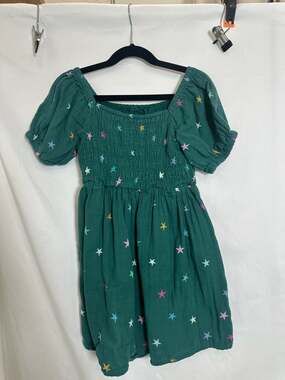 Cat & Jack Girls' Green Star Print Smocked Gauze Puff Sleeve Dress